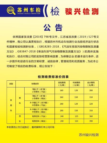 苏州汽车检验价格多少